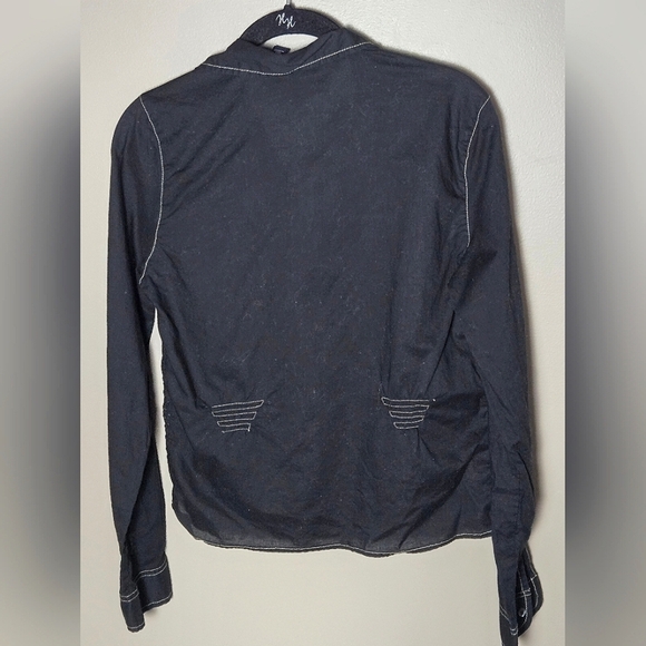 Vintage Y2K Gap Smocked Front Preppy Goth Button Down Shirt, Large - Picture 2 of 4